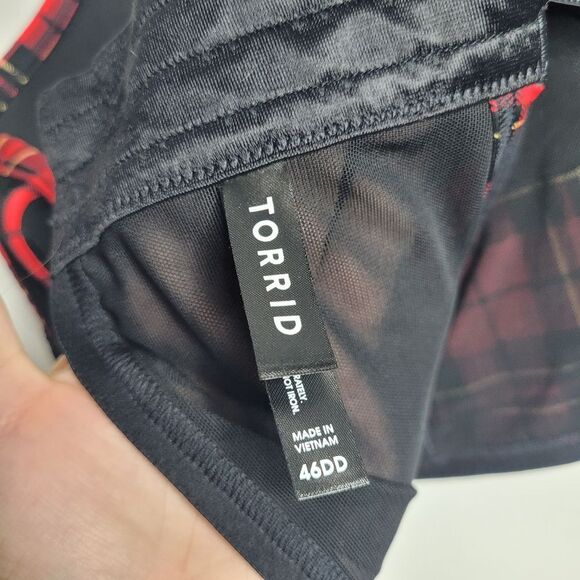 Torrid XO Plunge Push-Up Bra red black plaid underwire sexy size 46DD - Picture 5 of 6